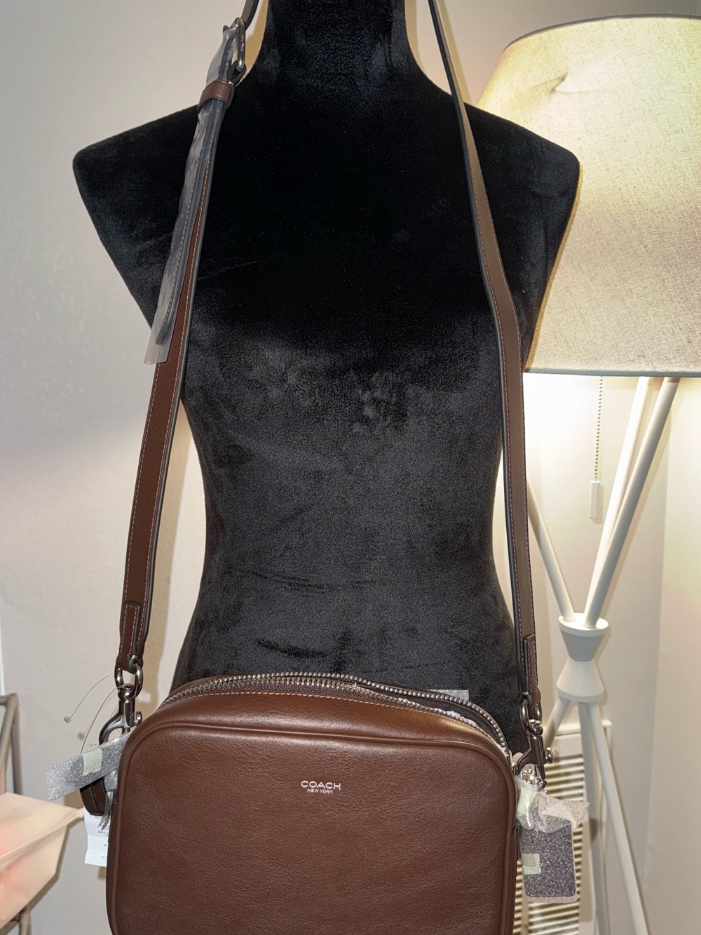 Coach Brown Leather Crossbody Camera Bag with Silver Hardware
